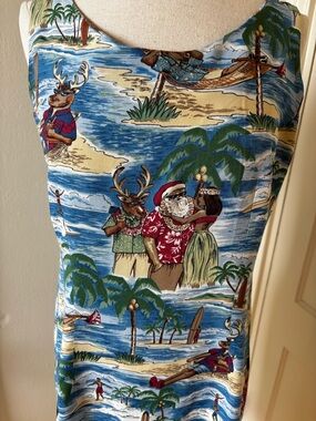 Reyn Spooner Holiday Print Sleeveless Dress - Blue, Green, Red.